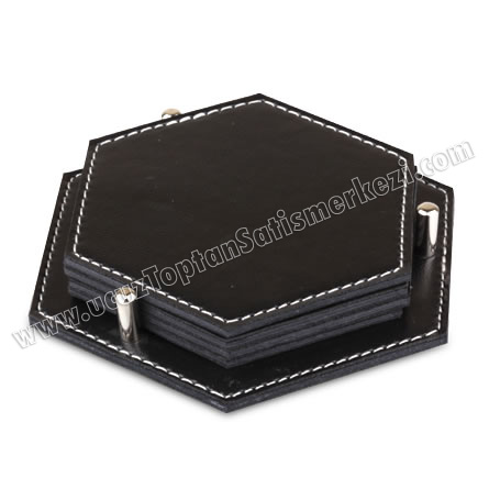 Toptan Deri Bardak Altlığı Takımı Altıgen GMG4036 Toptan Deri Bardak Altlığı Takımı Altıgen GMG4036