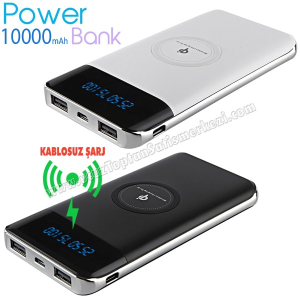 Toptan Kablosuz PowerBank 10000 mAh - Dijital Göstergeli - 2 Çıkışlı APB3810