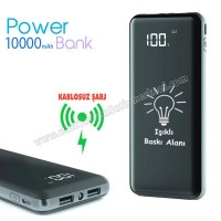 Toptan Kablosuz PowerBank 10000 mAh - Işıklı Baskı - Dijital Ekranlı APB3834