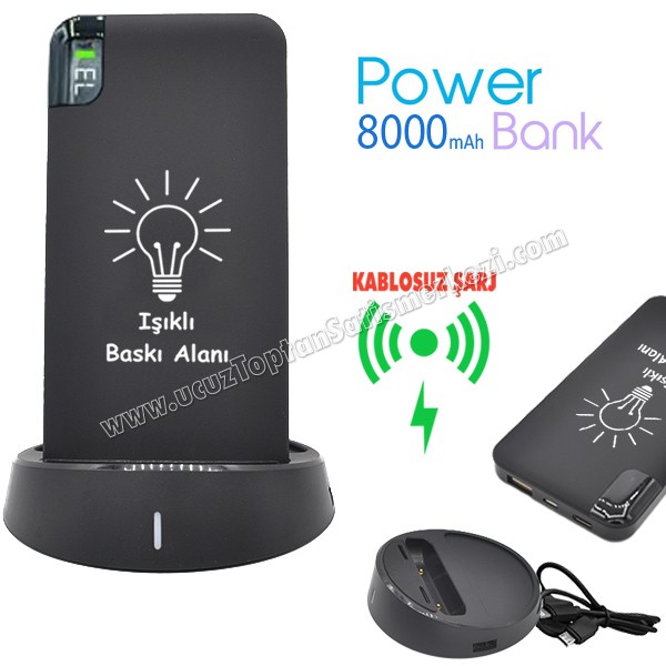 Toptan Kablosuz PowerBank 8000 mAh - Işıklı Baskı - 2 Çıkışlı APB3833