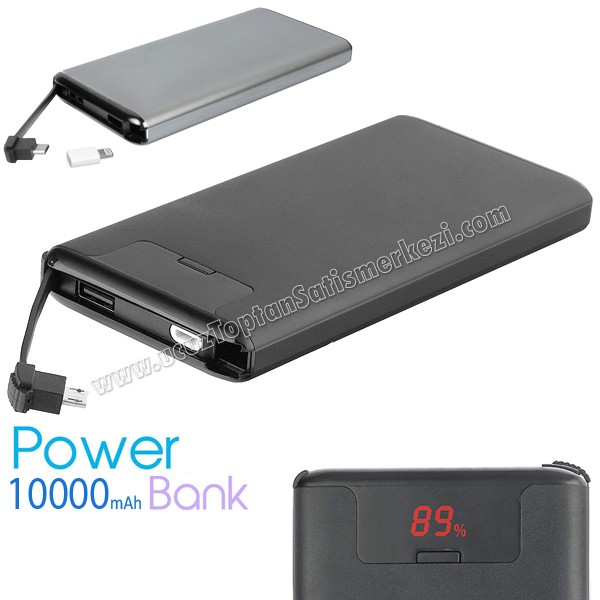 Toptan Metal PowerBank 10000 mAh - Kendinden Kablolu - Dijital Göstergeli APB3799