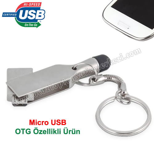 Toptan OTG Flash Bellek 8 GB - Dokunmatik Uç ve Anahtarlık - Metal AFB3312-8