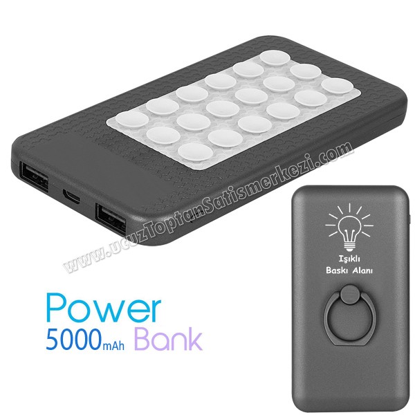 Toptan Vantuzlu PowerBank 5000 mAh - Işıklı Baskı Alanı - 2 Çıkışlı APB3807